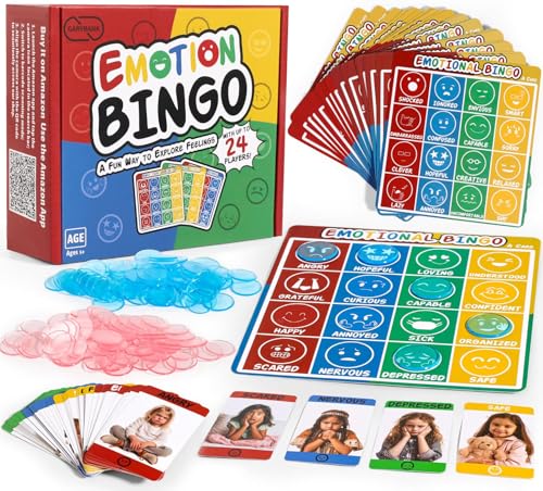 Garybank Emotion Bingo Games for Kids w/ 56 Feelings & 48 Bingo Cards Social Emotional Learning Activities for Kids Speech Therapy Materials for Therapists School Counselors Office Must Haves