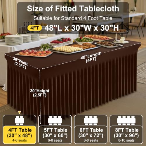 Image of Smiry Spandex Elastic Fitted Table Cloth Skirt for 4FT Rectangle Table | Stretch Washable Table Cloth, Banquet Table Cover for Wedding, Party, Indoor & Trade Shows, (Coffee, 48Lx30Wx30H)