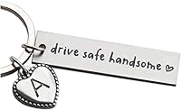 OFlyDesigns Personalized Drive Safe Handsome Keychain - Custom Initial Engraved Stainless Steel Gift for Boyfriend Husband Valentine's Day