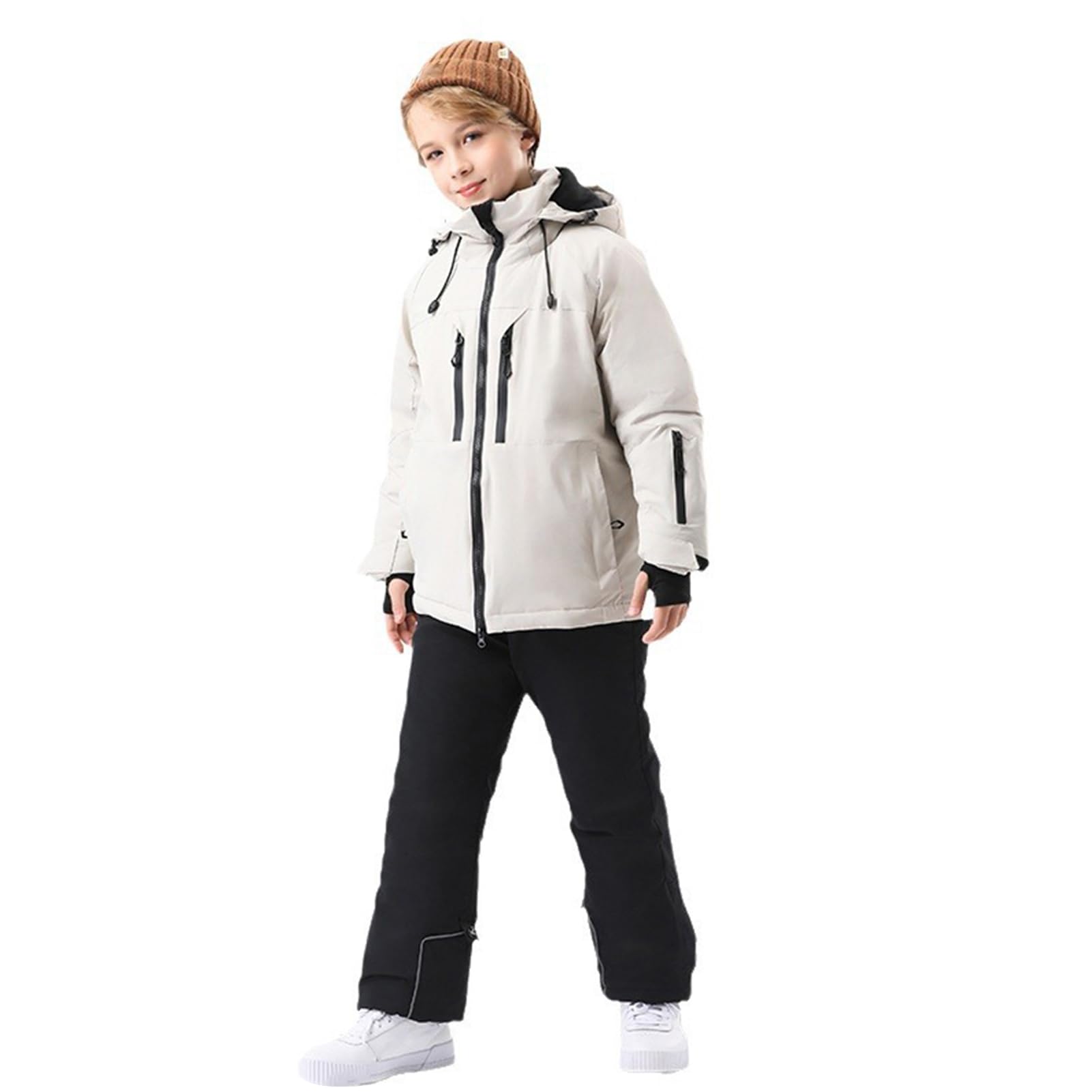 Kinder Jungen Schneeanzug Mädchen Skianzug Winddicht Wasserdicht Skibekleidung Winter Jacke mit Kapuze&Ski Hose