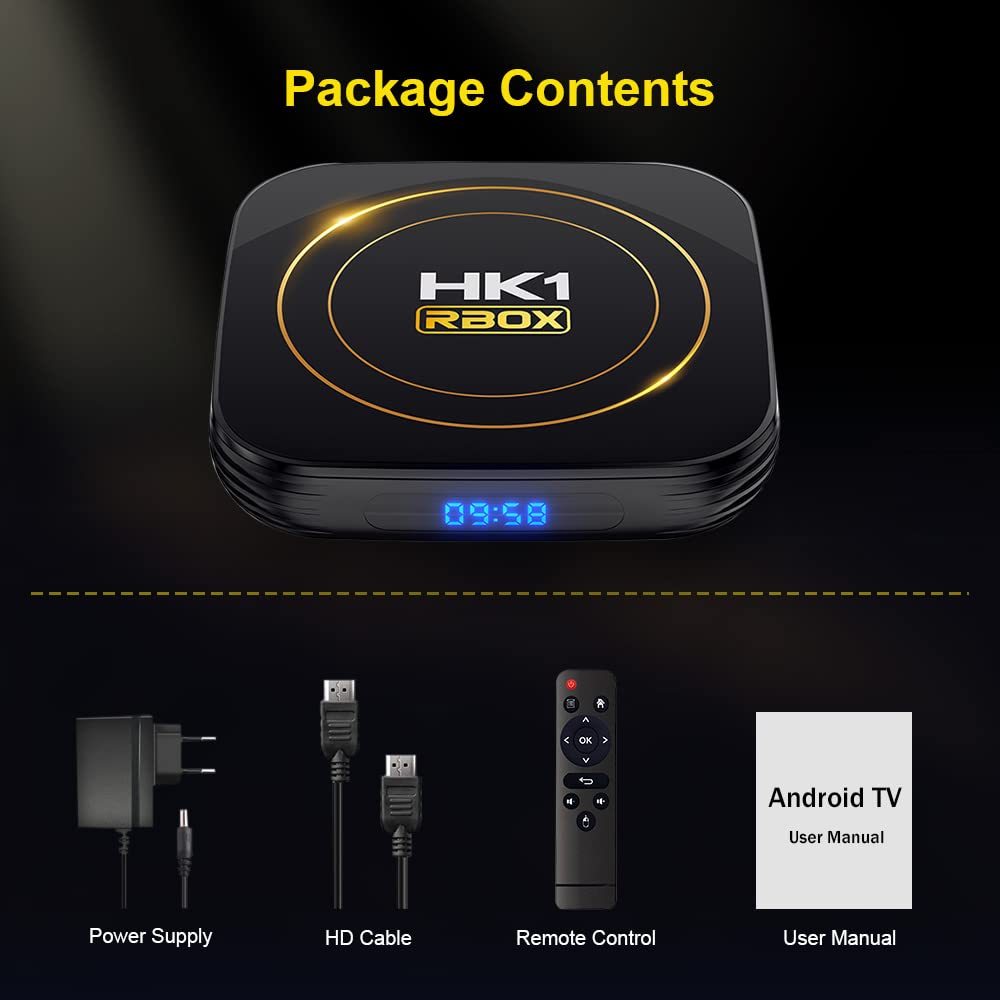 Android 12.0 TV Box, HK1 RBOX mit 4 GB RAM und 64 GB ROM, 64-Bit-Vierkernprozessor H618, unterstützt 2,4 GHz/5,8 GHz WLAN und BT 4.0, 8K H.265-Decodierung für Multimedia-Player