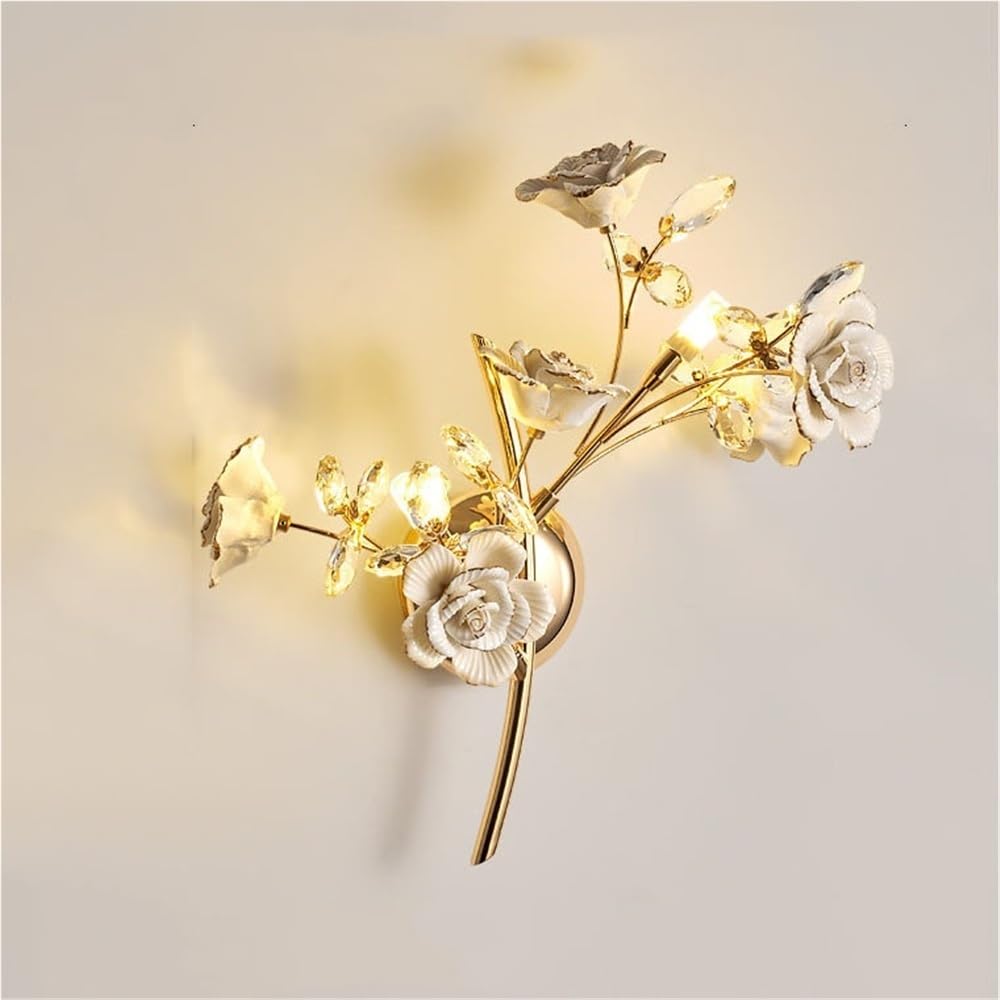 LYOUAE European Style Ceramic Flower Wall Light Modern Crystal Wall Sconce