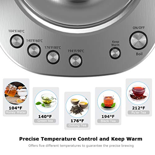 Electric Kettle, Homgeek Electric Kettle Glass with Variable Temperature Control, Auto Shut-Off & Boil-Dry Protect Function, Keep-Warm Design, 1.7L, BPA Free - Thumbnail 2