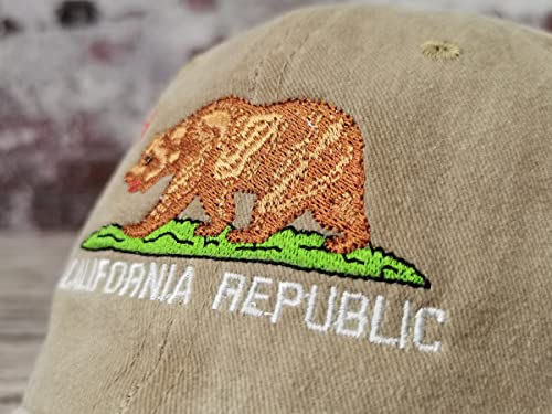 Hepandy California Bear Hat For Men Women Kids, Washed Khaki Embroidered Baseball Hat, Cali Republic State Flag Embroidery Dad Hat #TOP2