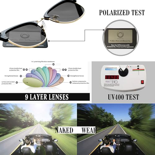 Miniatura 5 de Kanastal Gafas De Sol Brillantes Negras Mujer Y Hombre Polarizadas Medio Marco Clásicas Retro Vintage Doradas Negro Opacas Uv400 Sunglasses Men - Oro Negras Brillantes