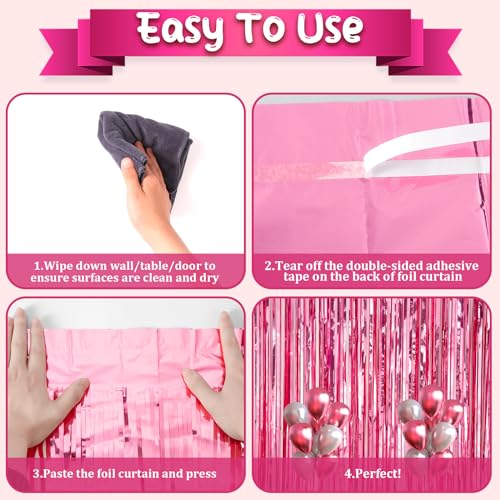 Image of Voircoloria 2 Pack Pink Tinsel Foil Fringe Curtains, Pink Party Decorations, Metallic Tinsel Party Streamers Backdrop for Birthday Baby Shower Graduation Wedding Bachelorette Party Decorations