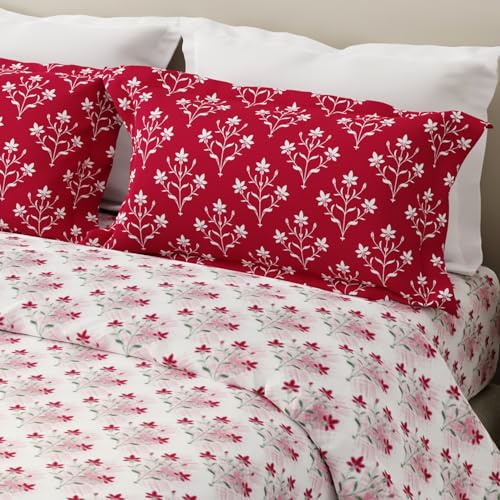 Image of Layers 100% Cotton for King Size Bed | 120 TC Floral, Soft, Breathable, Machine Washable Bedsheet with 2 Pillow Covers | Forever Collection (274 x 274 cm) - Pink & White