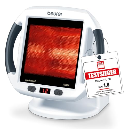 Beurer IL 50 Infrarot-Wärmestrahler, Medizinprodukt mit wohltuender Wärme zur Anwendung bei Erkältung und Muskelverspannung, Infrarotlampe mit 300 Watt und stufenlos verstellbarem Schirm , Weiß