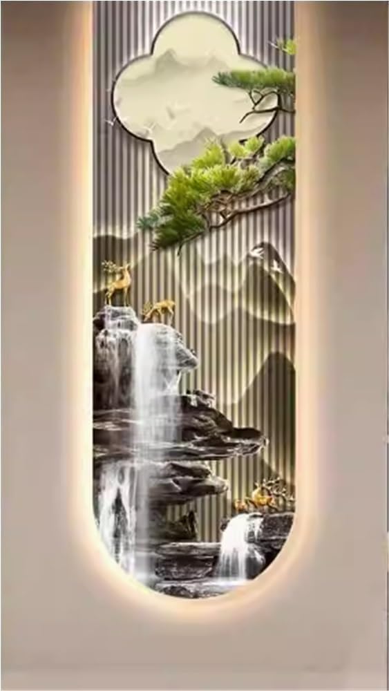 Decoración artística de Pared 3D con Luces LED, Escultura Moderna de Agua de río y árbol for Sala de Estar, Dormitorio y Oficina(B)