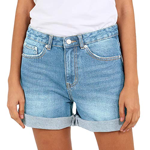 Women's Denim Short Vintage High Waisted Folded Hem Jeans Shorts Mom Bermuda (US-2 / 26W, Light Denim)