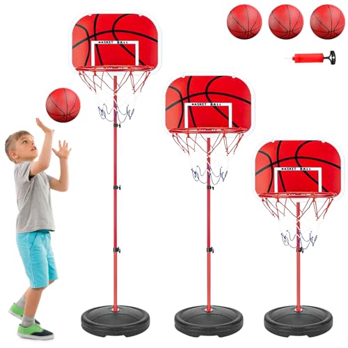 WUSUPU Canestro Basket Bambini con Supporto,Include 3 Palle,2 Rete,Pompa,50-150 cm,Regolabile in Altezza,Canestro da...