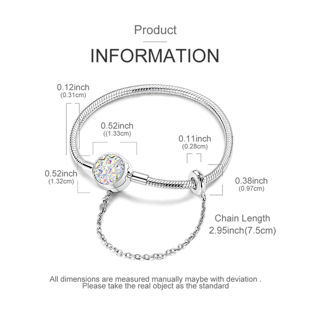 LNQOBU Bracciale in Argento con maglia Snake e chiusura a cuore Compatibile con Pandora Europei Charms da Donna