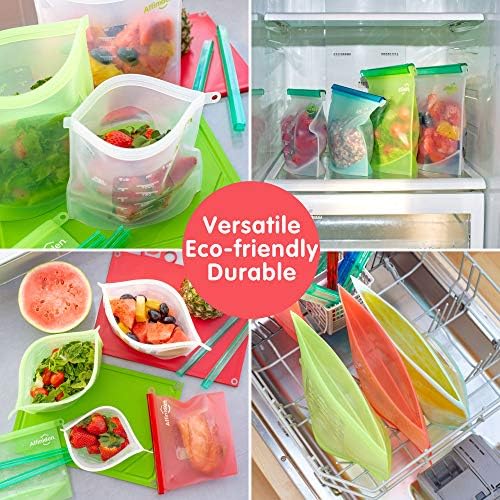 5 x Reusable Silicone Food Bags by Affiniden® | Assorted Size Storage Bag Multipack (3 x 1000 ml Plus 2 x 1500 ml) | Eco-Friendly Set