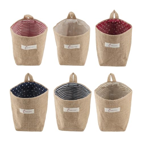 PUCSIQ 6 cestas de almacenamiento de algodón, lino, cestas colgantes para baño, cestas plegables de algodón y lino, bolsas de almacenamiento plegables para pared, puerta, organizador