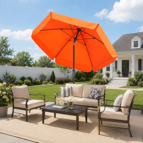 Image of ABCCANOPY 7.5ft Scalloped Patio Umbrella, Outdoor Table Umbrella with Tilt and Crank, Fiberglass Ribs Deck Umbrella for Patio, Pool, Garden, Picnic (Orange)