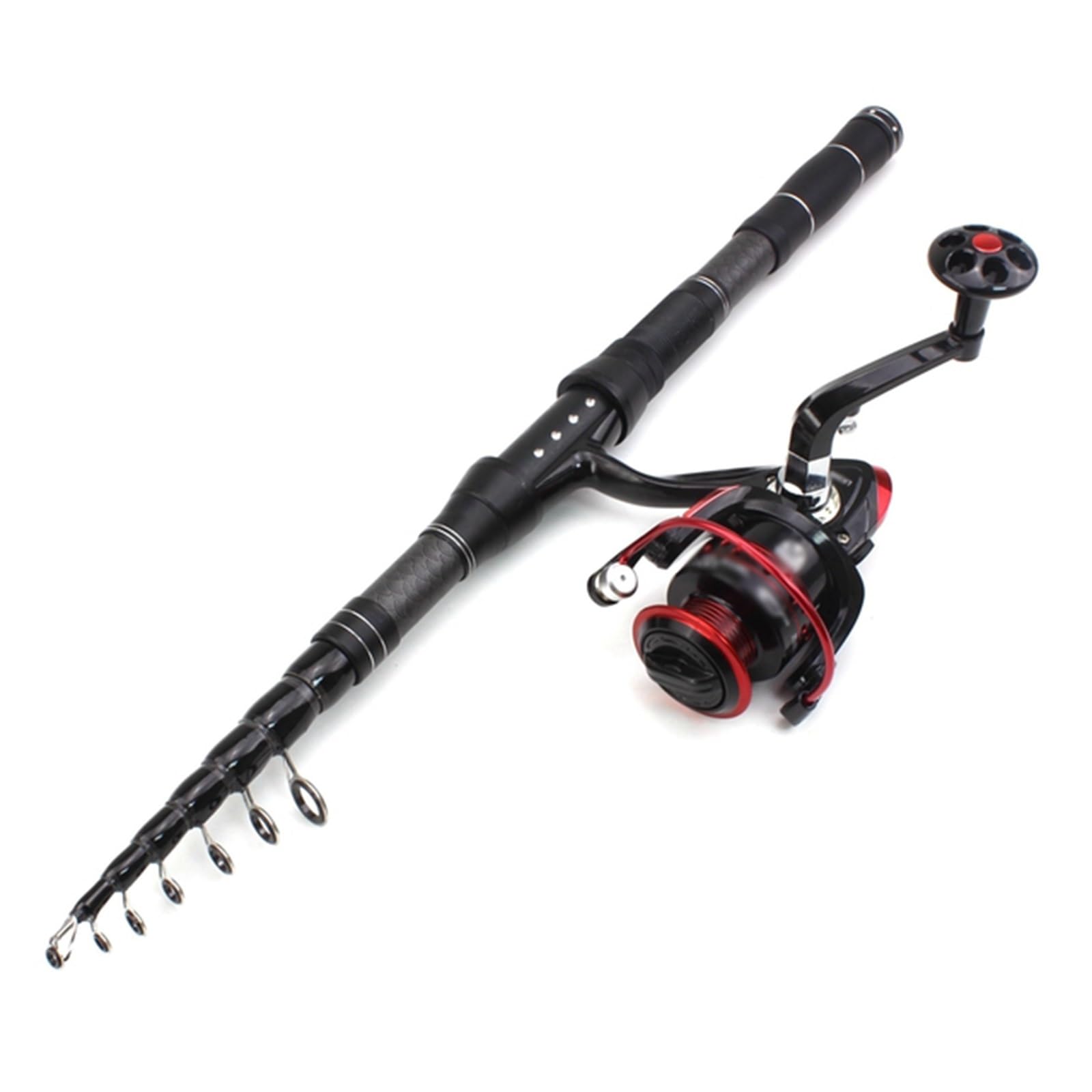 Zestaw muchowy Węglowa wędka teleskopowa Przenośna wędka spinningowa i kołowrotki Wielofunkcyjny zestaw Zestaw narzędzi wędkarskich (Color : Black Metal Handle, Size : 2.4m)