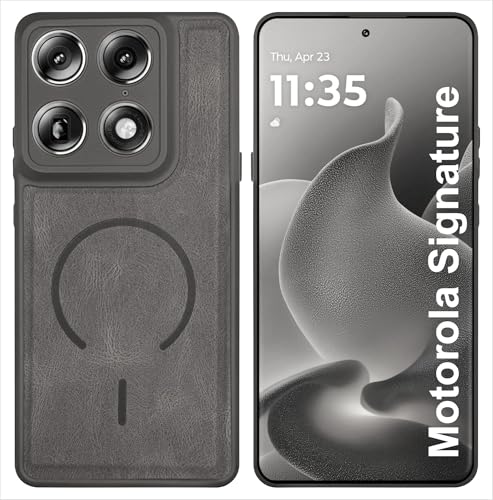 Image of SBMS Back Cover for Motorola Signature | Ultra Slim Soft Rubberised Hard Case | Oil Feel Soft Leather Back | Mag-Safe Design (Mag-Safe Not Support) | Camera Protection Case for Moto Signature (Grey)