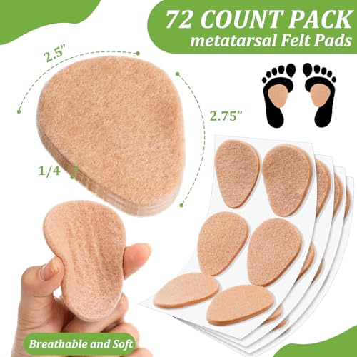 Image of Cutecrop 72 Pack Metatarsal Foot Pads 0.25 Inch Thick Ball of Foot Cushions Adhesive Metatarsal Soft Felt Pads for Women and Men Forefoot Support Pain Relief (Skin Color)