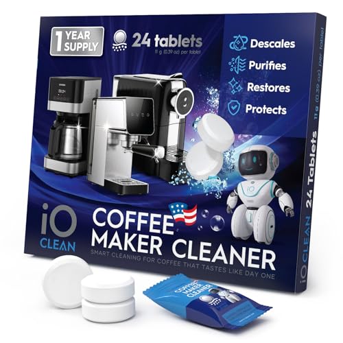 iO CLEAN Coffee Maker Cleaner & Coffee Machine Descaler Tablets – 24 Count Universal Coffee Pot...