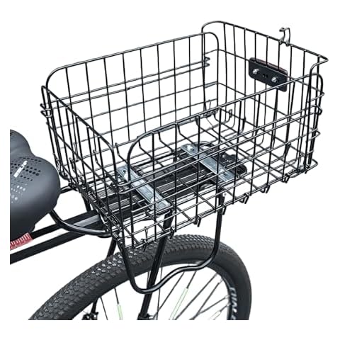 Rear Bike Basket Bicycle Basket - Large Bike Basket Rear with Reflective Light Foldable Metal Wire Bicycle Baskets for Bike Rear Cargo Rack Bicycle Rack for Back of Bike Cover