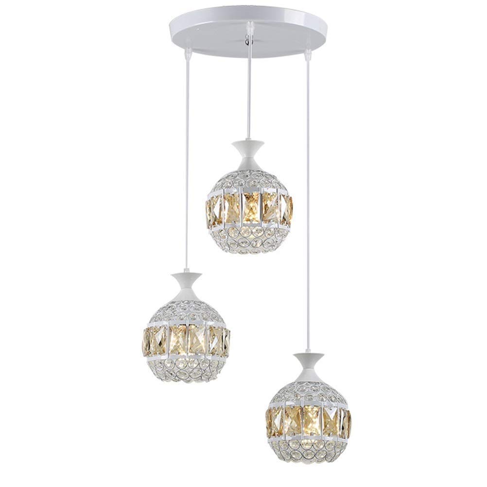 KXEcoLife Nordic Three-Light Restaurant Chandelier, Creative Fashion Ceiling Lighting, Iron Bar Crystal Chandelier - White Lighting Fixture