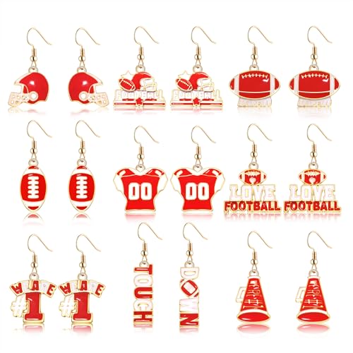 Football Earrings Football Helmet Touch Down Dangle Earrings Set Game Day Football Team Spirit Earrings Jewelry Accessories for Football Mom Gift (red white football earrings set)
