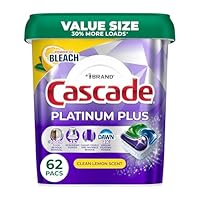 Cascade Platinum Plus Dishwasher Pods, Dish Detergent Soap, Clean Lemon Scent, 62 Count