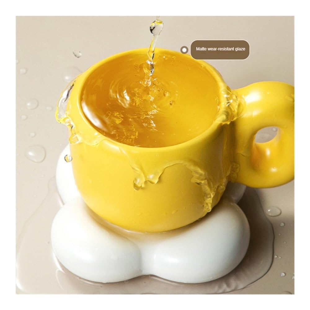 Keramiktasse in Blütenblattform, kreative nordische Heimdekoration, handgefertigte Tasse, personalisierter Teller, Kaffee, Tee, Milch, Kuchen, 500 ml, 1 (Kaffee-Set)