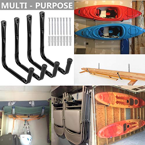 Heavy Duty Giant Garage Storage Hook Wall Mounted Utility Hanging Rack for Surfboard,Ladder,Kayak (4 Pcs Black 10
