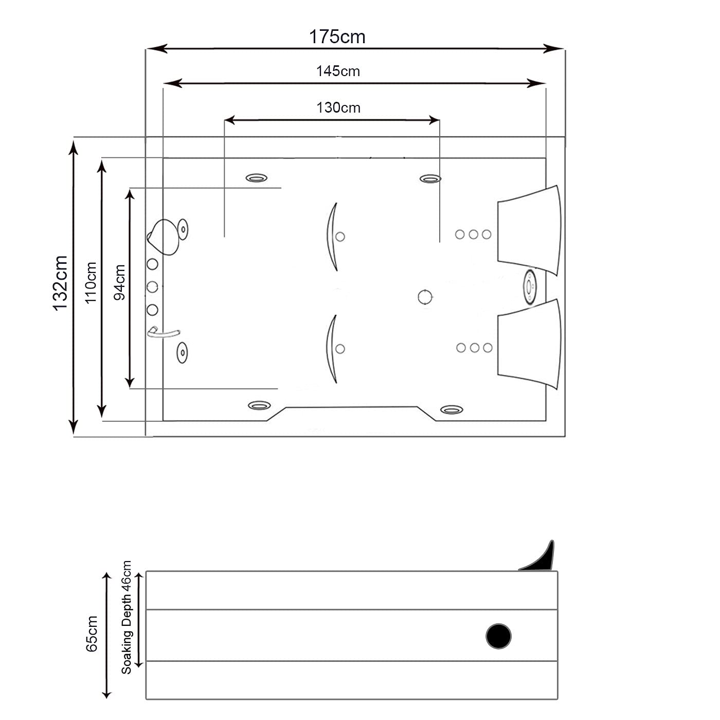 Bañera hidromasaje Bañera de esquina para 2 personas 175x132cm SPA RADIO Lulu