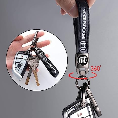 Image of Leather car Keychain Set for Honda Accord Civic Fit CRV Pilot EX CR-V EX-L men and women family present keychain key ring lanyard accessories (black)