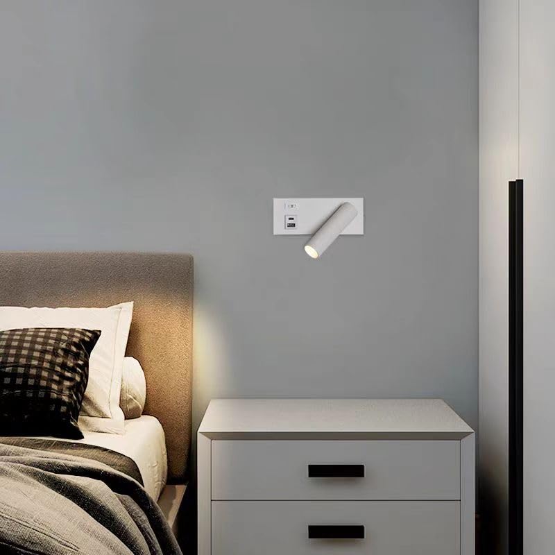 Luz Lectura Pared Brazo Flexible Lámpara de pared lectura giratoria con carga USB tipo C, montaje en superficie, LED 5 W, foco empotrable(Black,Neutral Light 4000K,5W)