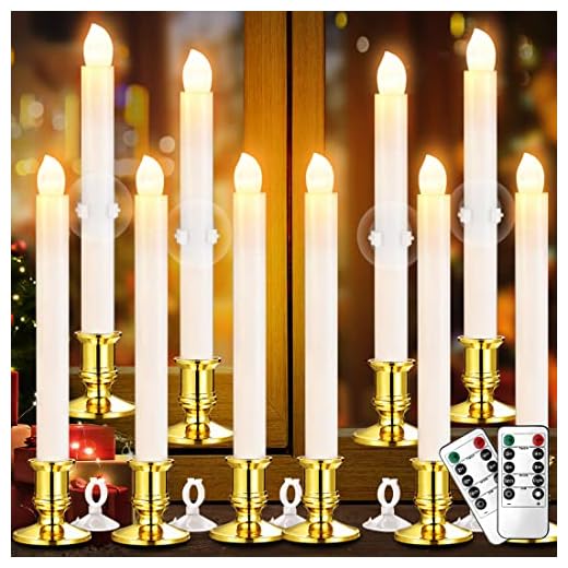 YAUNGEL Window Candles, 10 Pack LED Battery Operated Christmas Candles for Windows with Remote Timer Electric Candle Lights with Removable Candle Holders Suction Cups for Christmas Decorations