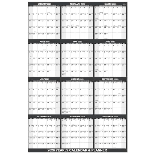2026 Yearly Wall Calendar - Wall Calendar 2026, Yearly Wall Planner with Julian Date, From Jan 2026 - Dec 2026, Thick Paper, Vertical, 22.8