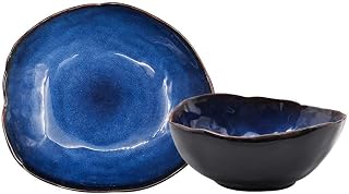 Ceramic Dinner Set in Cat's Eye Blue - 8 Piece Tableware for Serving Steak - Porcelain Dinnerware for Restaurant