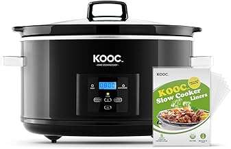 KOOC 8.5-Quart Programmable Slow Cooker, Larger than 8 Quart, More Practical than 10 Quart, with Digital Countdown Timer, Free Liners Included for Easy Clean-up, Upgraded Ceramic pot, Adjustable Temp, Nutrient Loss Reduction, Black, Oval…