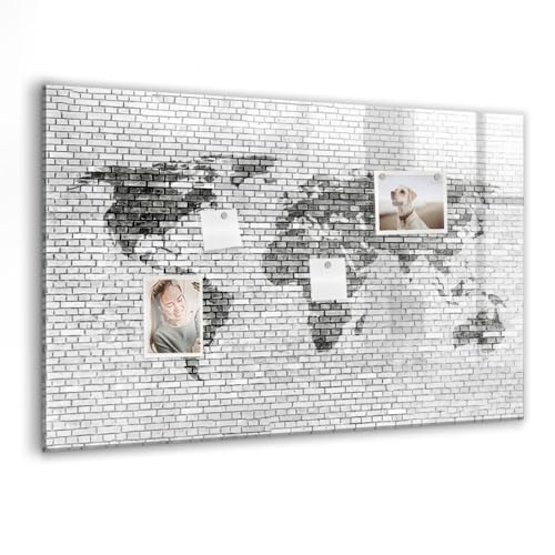 Tableau magnétique verre 90x60 carte du monde en briques avec kit