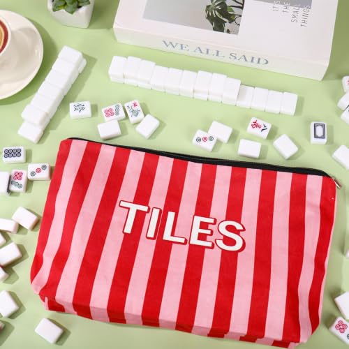 Bolsa vacía para fichas Mahjong con cremallera roja y rosa miniatura 4
