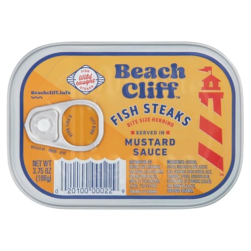 Beach Cliff Wild Caught Fish Steaks in Mustard Sauce, 3.75 oz Can - 18g Protein per Serving - Gluten Free, Keto Friendly - Great for Pasta & Seafood Recipes
