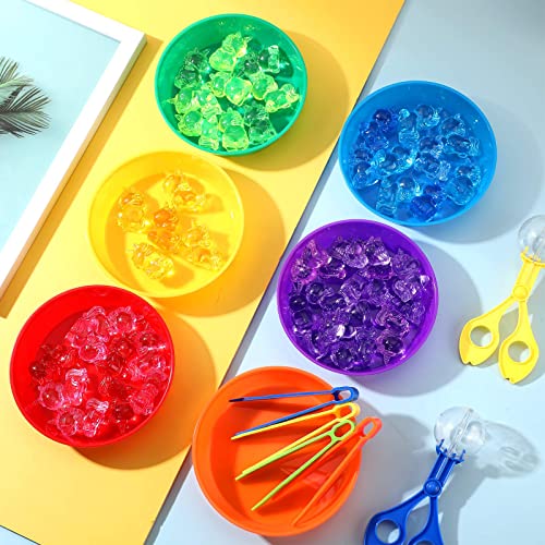 Leitee 62 Pcs Fine Motor Toys Counting Sorting Sensory Bin Filler, 50 Unicorn Acrylic Beads 4 Tweezers 2 Scissors Clips 6 Cups For Boys Girls Early Education And Sorting Counting Training Development #TOP5