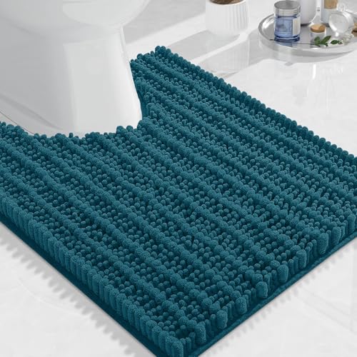 Image of Arotive Luxury Toilet Rugs U-Shaped 24x20, Extra Soft Thick Absorbent Shaggy Chenille Bath Rugs, Machine Wash Dry, Bath Mat for Toilet Base, Tub and Shower, Home Decor Accessories, Peacock Blue