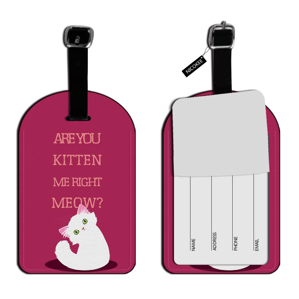 NicokeeNicokee are You Kitten Me Right Meow Cat Luggage ID Tags Carry-On Cards Leather Travel Accessories Baggage Name Tags Suitcase Tags