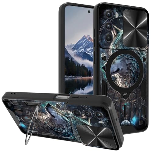 Mxfdegf for Moto G Stylus 5G 2022 Case, with Slide Camera Cover&Shockproof Bracket, Dual Layer Durable Heavy Duty Protective Cell Phone Case for Moto G Stylus 5G 2022,Feathers Wolf Warrior