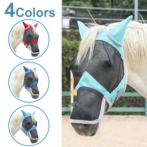 Gallopoff Máscara de mosca de cavalo com orelhas e nariz longo, máscara de proteção UV para cavalos,