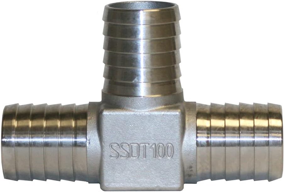 Merrill MFG SSDT100 1" x 1" x 1" Stainless Steel Insert Tee, 304 SS Barbed Tee for 1" Poly Pipe, Corrosion-Resistant Water Line Fitting for Plumbing, Water Well & Irrigation Systems