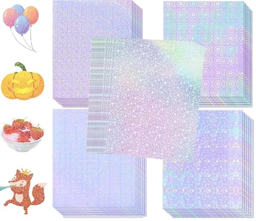 Image of True-Ally 20 Sheets Holographic Sticker Paper, Transparent Holographic Vinyl Laminate Film, Clear Overlay Lamination Sticker Paper Self Adhesive Waterproof - 8.5x11 inch (Mix Pattern)