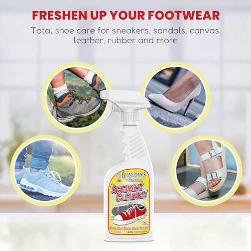 Image of Grandma's Secret Sneaker Cleaner for Rubber, Canvas, Leather - Stain Remover Spray Removes Dirt, Grime, Grass - Shoes Cleaner for Outdoor Slippers, Moccasins - 16 oz, 2 Pack