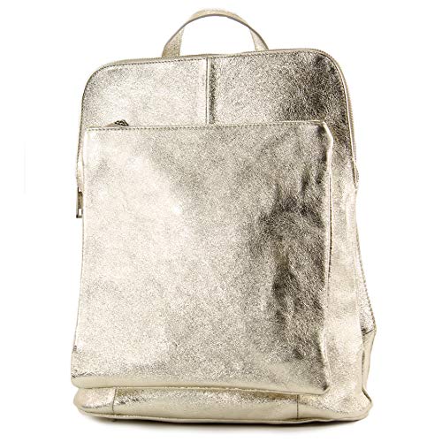 modamoda de T141 Damen Leder Rucksack Damentasche Schultertasche handmade in Italy, Farbe:Lightgold Metallic