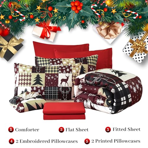 Yiyea BZ7PCS-MM-SM123-K Christmas King Size Comforter Set, 7 Pieces Bed In A Bag, Christmas Bedding Sets With Comforter, Flat Sheet, Fitted Sheet, 2 Embroidered Pillowcases thumb #8