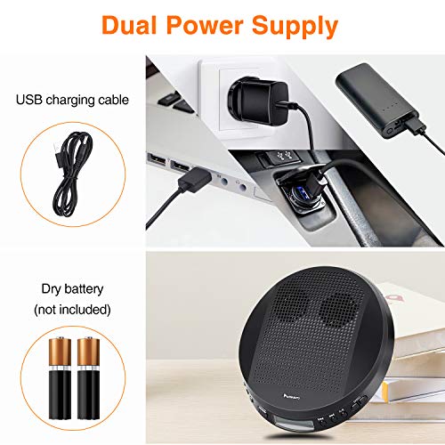 Portable CD Player with Stereo Speakers and Headphones, Personal Compact Disc CD Player with LCD Display, Anti-Skip/Shockproof Protection and 3.5mm AUX Cable